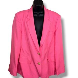 Vintage Size 18 Grand Tier Fuchsia Pink Blazer Gold Button Lined Shoulder Pads